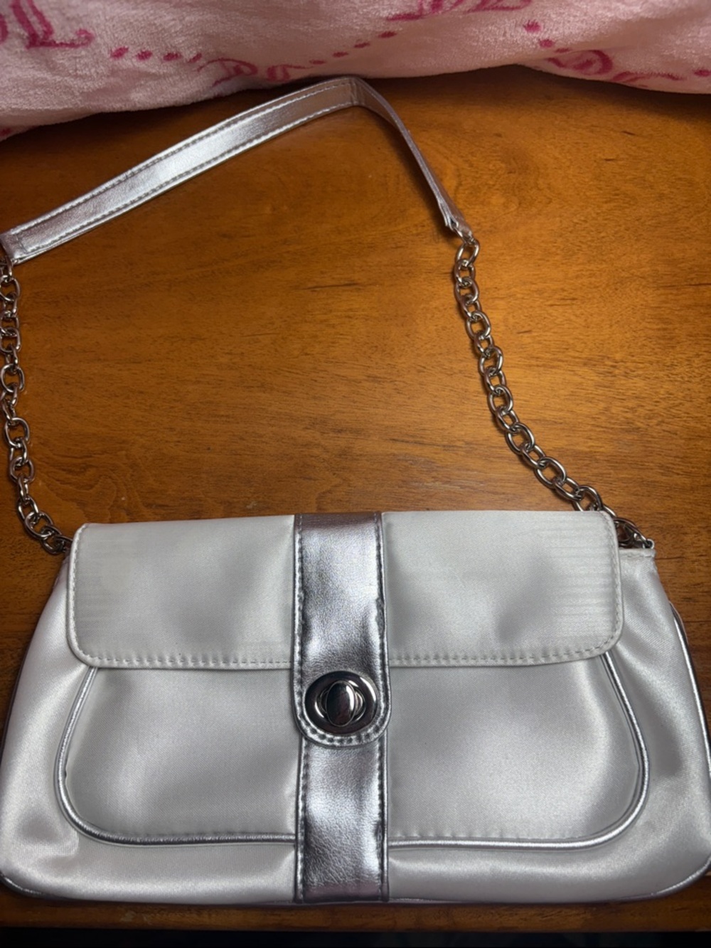 Silver Shoulder Bag with Chain Strap - Women
